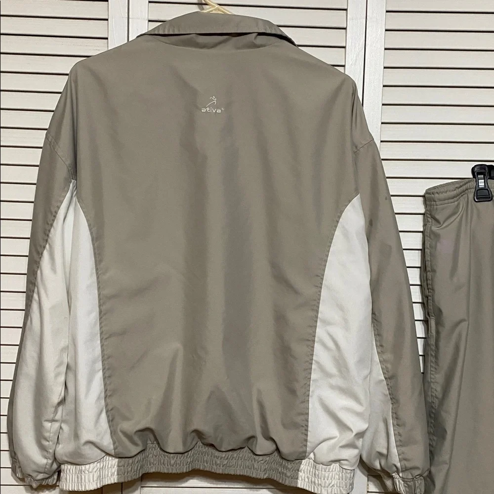 Vintage Ativa Light Tan, White, Navy, Track Suit Size L